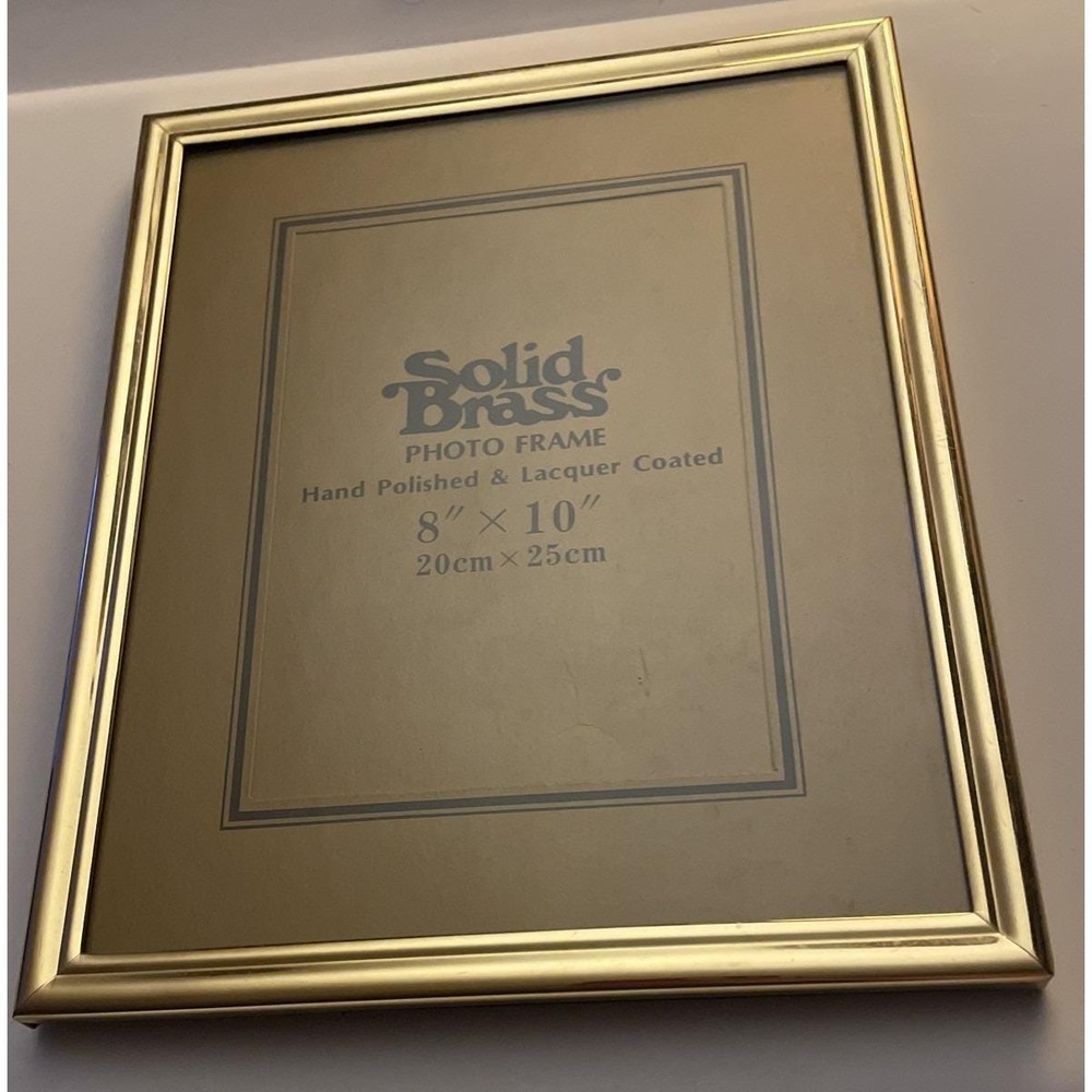 Vintage Solid Brass 8x10 Photo Frame Freestanding or Wall Hanging Lacquer Coated